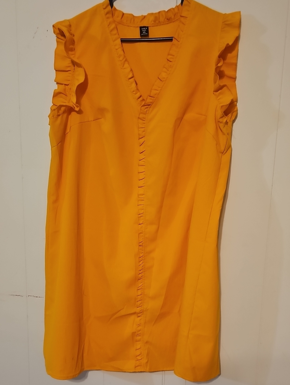 SHEIN Yellow Ruffle Sleeve V-Neck Dress